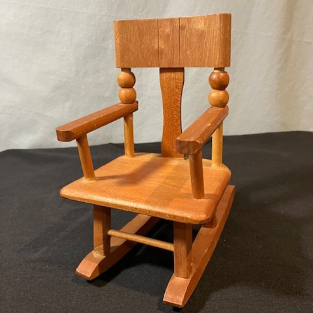 Vintage Solid Wood Rocking Chair for Dolls or Decor‎ 7" Made in Japan.